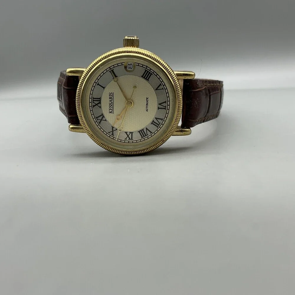 Kessaris Womens Watch 30mm Gold Tone Cream Dial Date 17255 Leather Automatic